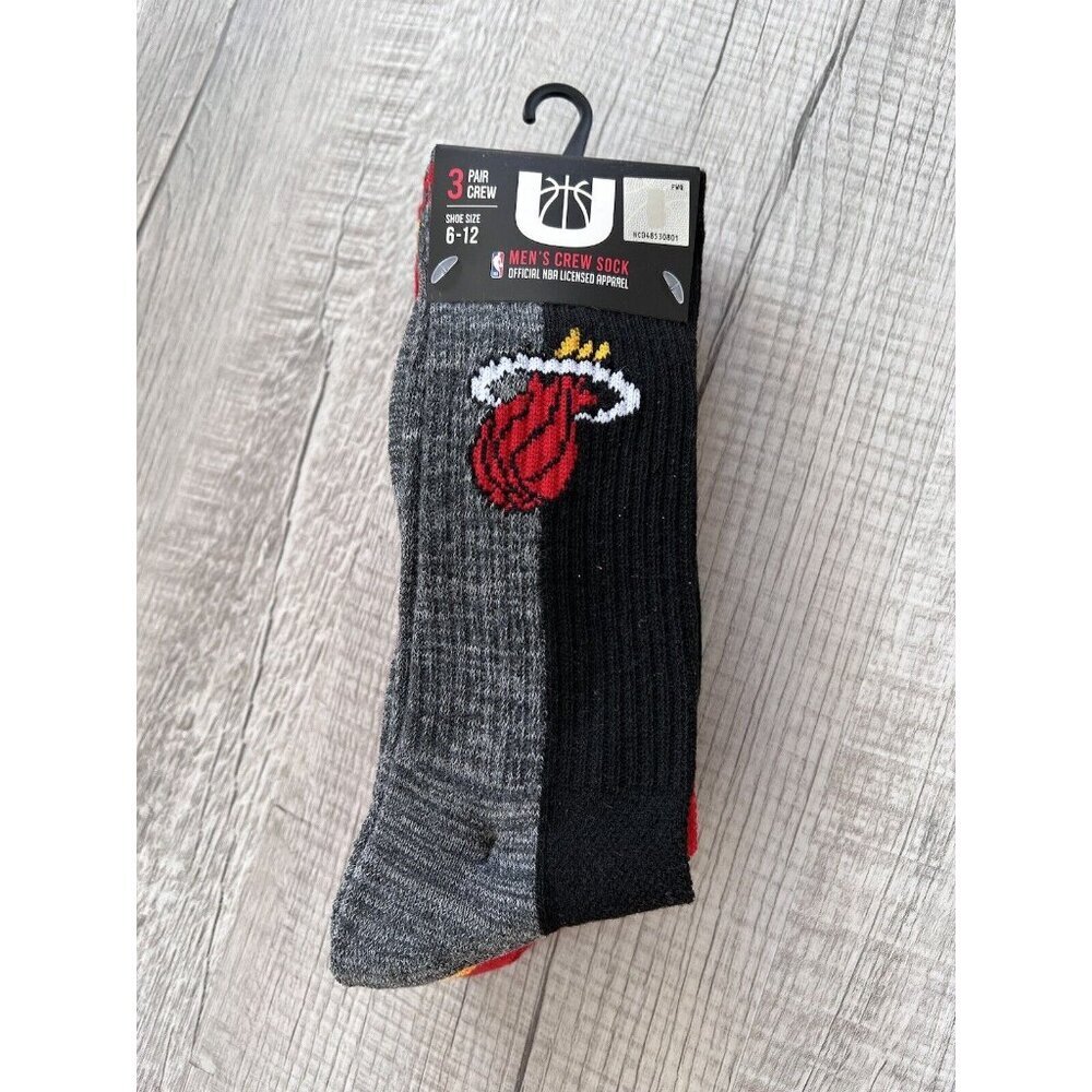 Miami Heat‎ Basketball 3 Pair Crew Socks-Mens 3 PACK NEW /w Tags 6-12 19.99 MSRP